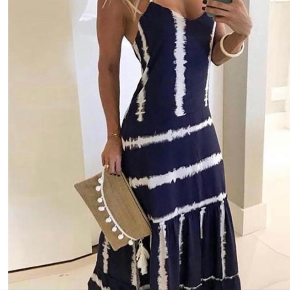 Navy tie dyed maxi dress